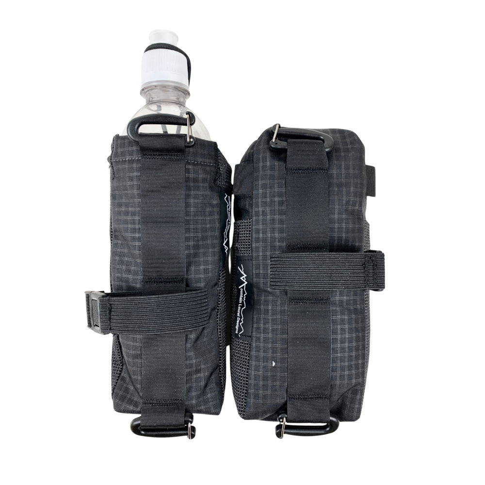 A water bottle pocket (left) and gear pocket (right)