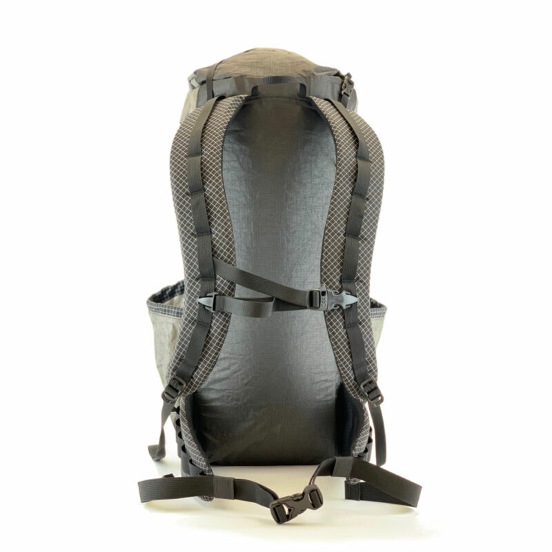 A back view of the MLD Prophet showing the shoulder straps, sternum strap, and hipbelt.