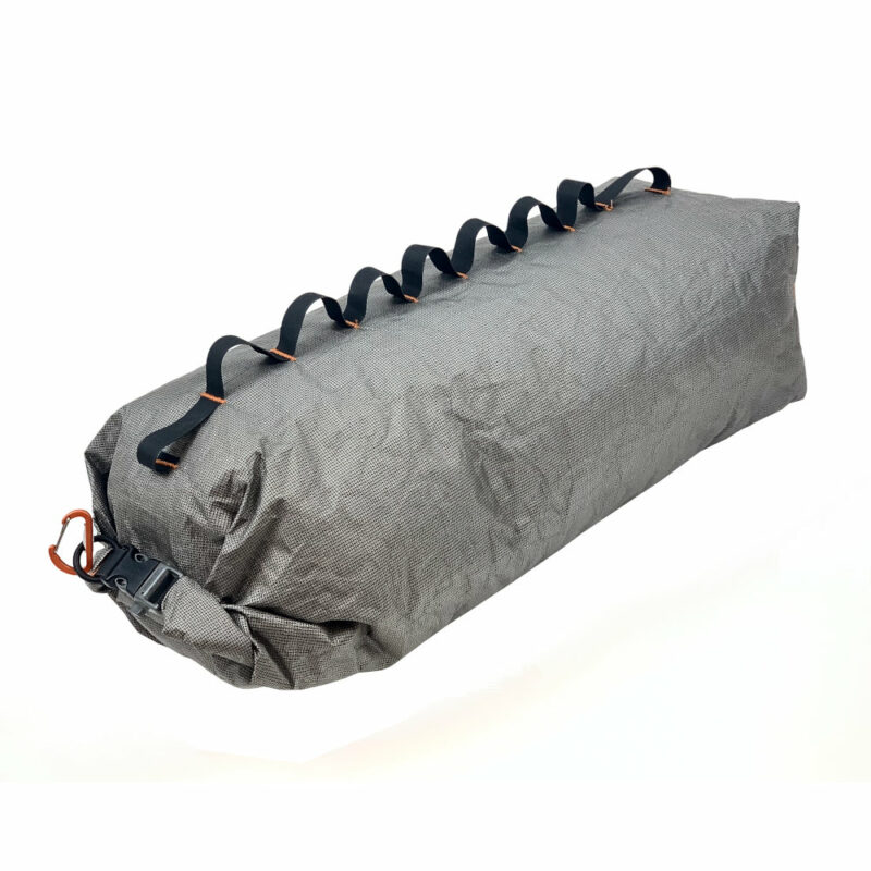 A 22L Ultra 200 X Bike Dry Bag 3/4 view showing the roll-top closure at the front and side daisy chain on top.