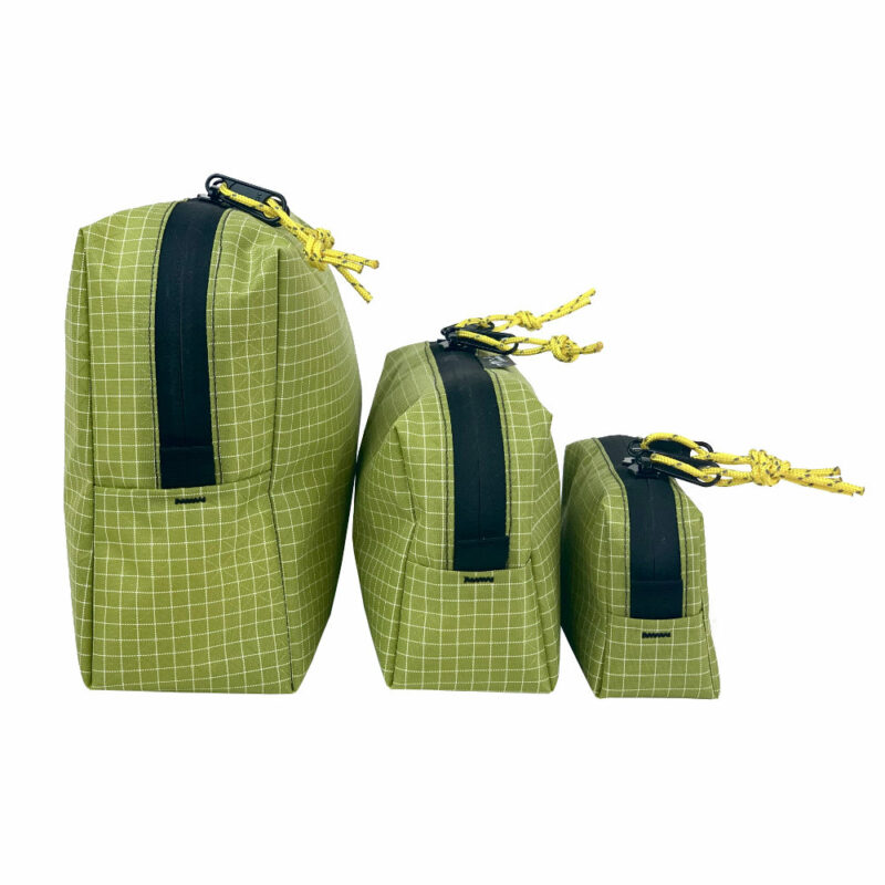 A side view of the Wasabi Packing Cubes (left to right): Large, Medium, Small.