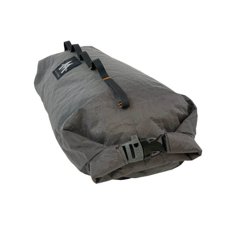 Image shows the detail on the roll-top closure of the Double End Handlebar Dry Bags
