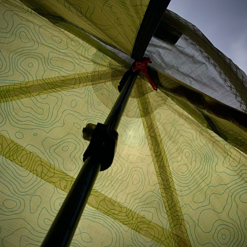 MLD Omni Camlock Tent Poles set up in MLD shelter showing camlock