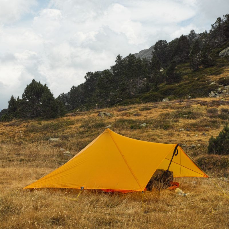 A LittleStar Pitched in a meadow with the entrance facing forward