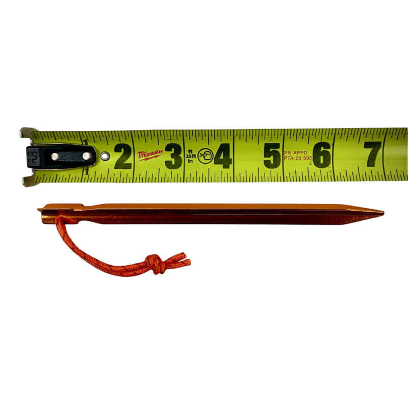 A measuring tpe next to an MLD SMART'Y stake showing it is 7 inches long.